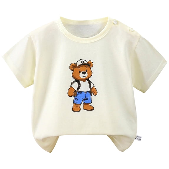 Xudanell Toddler T-Shirts Boys Short Sleeve Tees Cotton Casual Graphic Crewneck Summer Top for Kids 2-6Y (Beige, 12-24 Months)