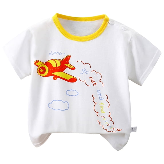 Xudanell Toddler T-Shirts Boys Short Sleeve Tees Cotton Casual Graphic Crewneck Summer Top for Kids 2-6Y (Yellow, 5-6 Years)
