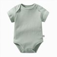 thumbnail image 1 of Xudanell Unisex-Baby Short Sleeve Bodysuits Soft Solid Bodysuit for Cotton One-piece Boy Girl Summer Clothes 0-24M(Light Green, 0-3 Months), 1 of 4