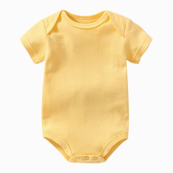 Xudanell Unisex-Baby Short Sleeve Bodysuits Soft Solid Bodysuit for Cotton One-piece Boy Girl Summer Clothes 0-24M(Yellow, 12-18 Months)