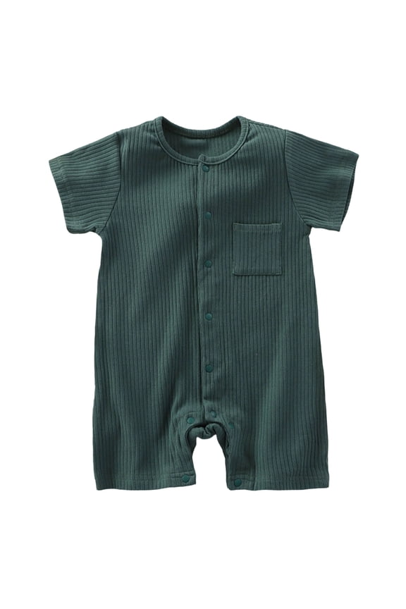 Unisex Cotton Romper Boys Short Sleeve One-Piece Jumpsuit Girls Snap-up Bodysuits Summer Clothes Outfits 3-18M (Dark Green,0-3 Months)