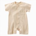 thumbnail image 1 of Xudanell Unisex Cotton Romper Boys Short Sleeve One-Piece Jumpsuit Girls Snap-up Bodysuits Summer Clothes Outfits (Beige,9-12 Months), 1 of 5
