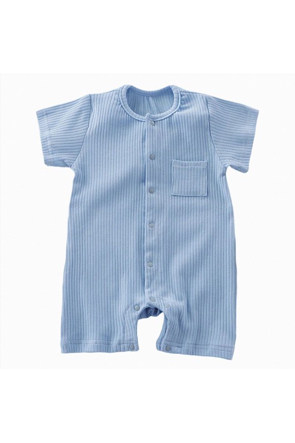 Unisex Cotton Romper Boys Short Sleeve One-Piece Jumpsuit Girls Snap-up Bodysuits Summer Clothes Outfits (Light Blue,6-9 Months)