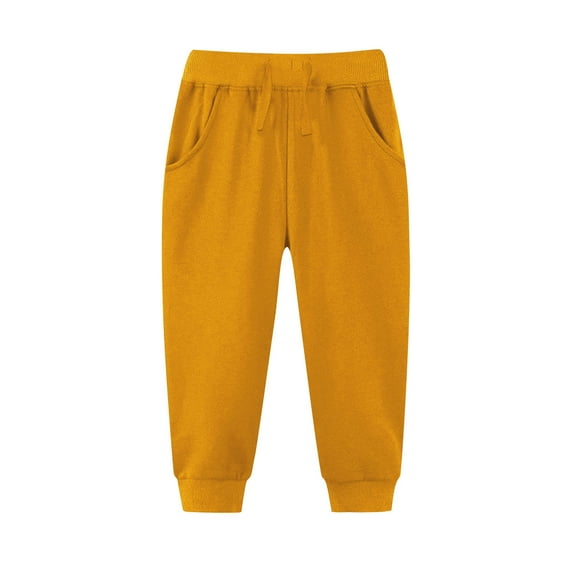 Xudanell Unisex Toddler Jogger Pants Kids Cotton Elastic Waist Winter Baby Sweatpants Pants 1-5Years (1-2 Years, Yellow)