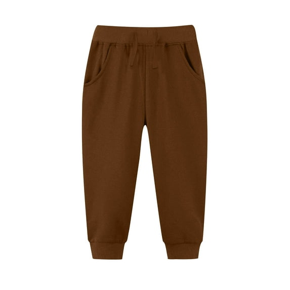 Xudanell Unisex Toddler Jogger Pants Kids Cotton Elastic Waist Winter Baby Sweatpants Pants 1-5Years (2-3 Years, Brown)