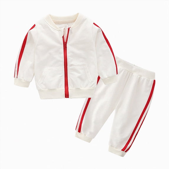 Xudanell Unisex Tracksuit Baby Girls Clothes Cotton Long Sleeve Zipper Sweatshirt Jacket Pants (White, 5-6 Years)