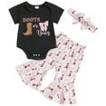 thumbnail image 1 of Xudanell Western Baby Girl Clothes Summer Cowgirl Outfit Short Sleeve Romper Bow Boots Cow Print Flared Bell Bottom Pants Set (Black, 0-3 Months), 1 of 6