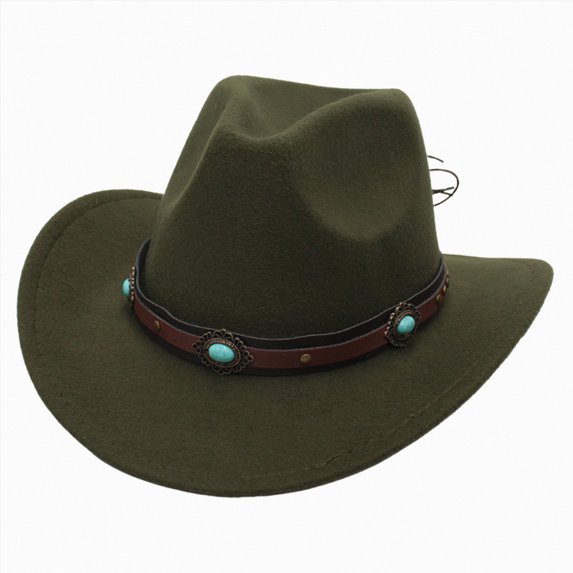 Xudanell Western Cowboy Hat for Kids Boy Girl Cowboy Cowgirl Dress Up Hat with Buckle Belt (Green, 3-8 Years)