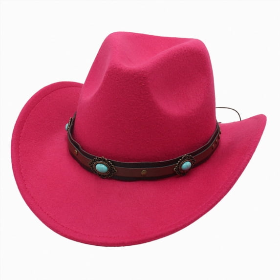 Xudanell Western Cowboy Hat for Kids Boy Girl Cowboy Cowgirl Dress Up Hat with Buckle Belt (Hot Pink, 3-8 Years)