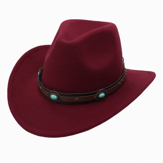 Xudanell Western Cowboy Hat for Kids Boy Girl Cowboy Cowgirl Dress Up Hat with Buckle Belt (Wine, 3-8 Years)