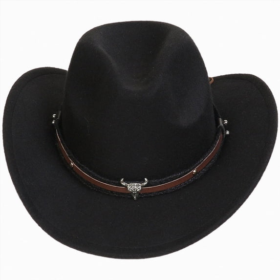 Xudanell Western Cowboy Hat for Kids Boys Girl Roll Up Fedora Hat with Buckle Belt (Black, 3-18 Years)