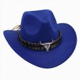 thumbnail image 1 of Xudanell Western Cowboy Hat for Kids Boys Girl Roll Up Fedora Hat with Buckle Belt (Blue, 3-8 Years), 1 of 4