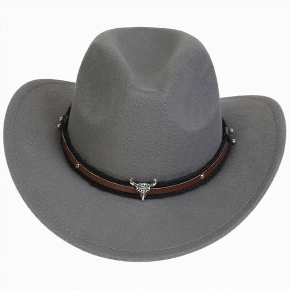 Xudanell Western Cowboy Hat for Kids Boys Girl Roll Up Fedora Hat with Buckle Belt (Grey, 3-18 Years)