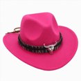 thumbnail image 1 of Xudanell Western Cowboy Hat for Kids Boys Girl Roll Up Fedora Hat with Buckle Belt (Hot Pink, 3-8 Years), 1 of 4