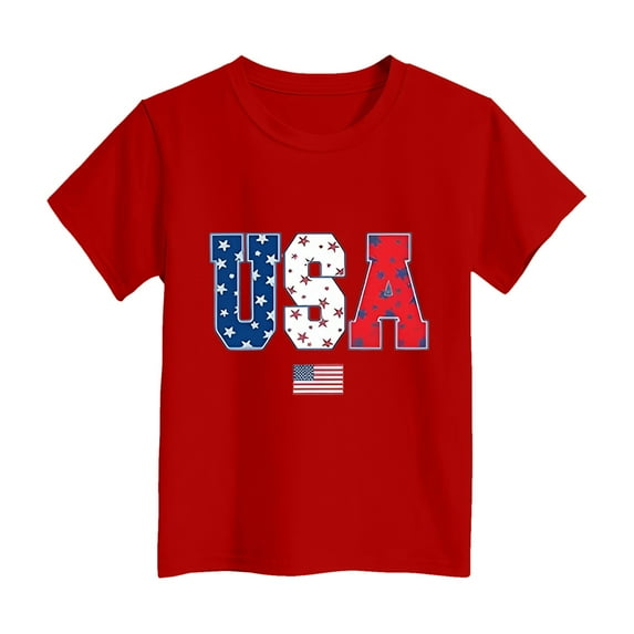 Xudanell White Dress Shirt Boy Girls Cute T Shirt Comfortable Star Spangled Banner Print Shirts for Boys 3-4 Years