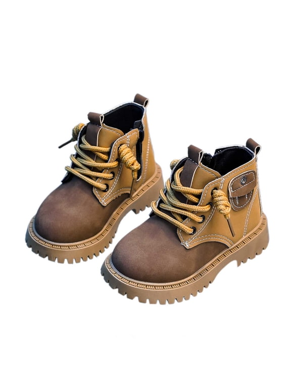 Winter Boys British Trend Versatile Children Leather Side Zipper Short Boots Shoes Toddler Footwear Brown