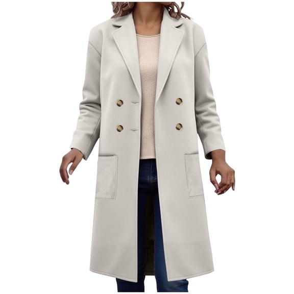 Xudanell Winter Coats for Women Lapel Button Woolen Coat Womens Clothes Single Breasted Pea Coat Jackets Big Pocket