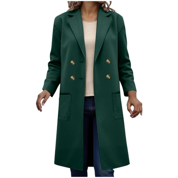 Xudanell Winter Coats for Women Lapel Button Woolen Coat Womens Clothes Single Breasted Pea Coat Jackets Big Pocket