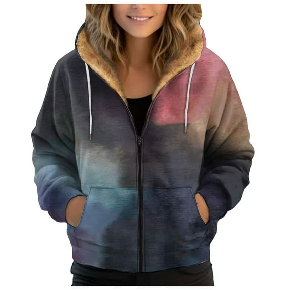 Xudanell Winter Jackets for Women Lined Plush Hooded Jacket Large Sizes Coat Pockets Zip up Hoodie Women Dark Purple XXXXL