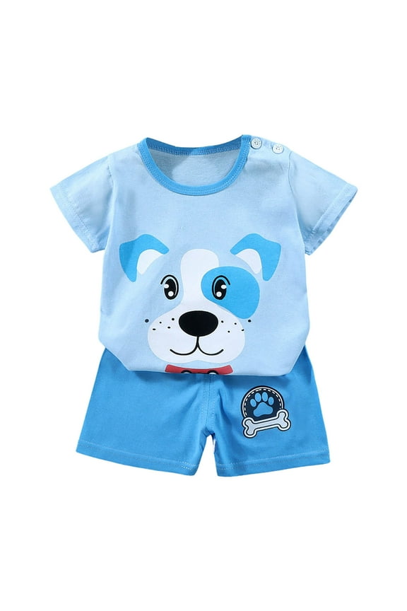 Winter Outfits for Boys 4t Baby Sweet Summer Clothes Cute Animal Prints Short Sleeve T Shirt Cute Baby (Blue, 6-12 Months)