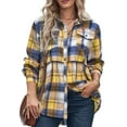 thumbnail image 1 of Xudanell Women 2024 Fashion Long Sleeve Shacket Jacket Button Plaid Shirts with Pocket (Yellow,XXL), 1 of 5