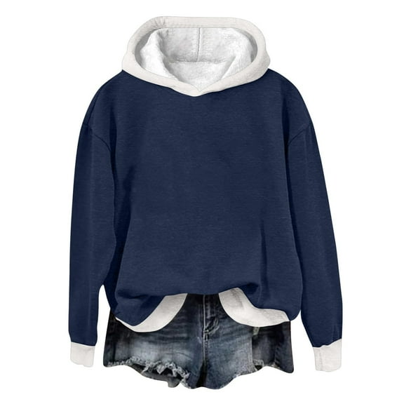 Xudanell Women Fashion Hoodies Sweatshirts Color Block Vintage Top Crew Neck Sweatshirts Beach Vacation Clothes Navy XXL
