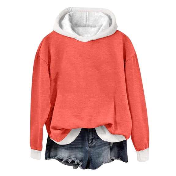 Xudanell Women Fashion Hoodies Sweatshirts Color Block Vintage Top Crew Neck Sweatshirts Beach Vacation Clothes Orange S