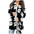 thumbnail image 1 of Xudanell Women Halloween Sweatshirt Print V Neck Cardigan Cute Oversized Women Clothes for Halloween Celebrations Green L, 1 of 4