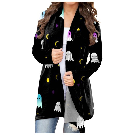 Xudanell Women Halloween Sweatshirt Print V Neck Cardigan Cute Oversized Women Clothes for Halloween Celebrations Orange XL