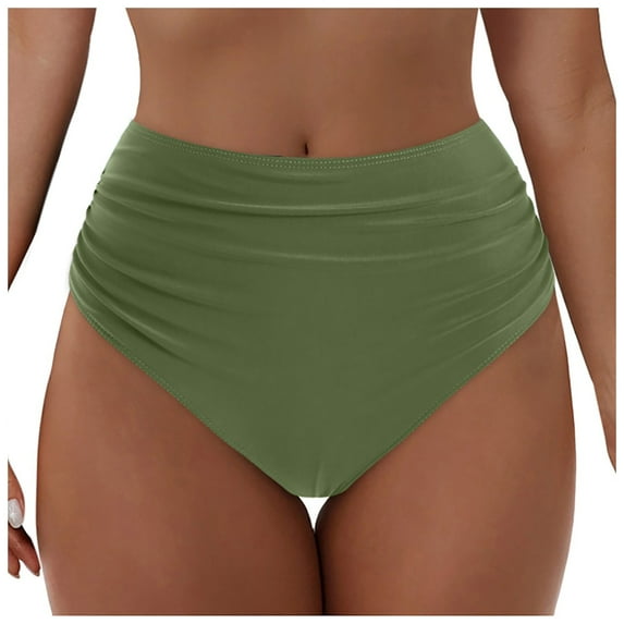 Xudanell Women High Rise Sexy Bikini Bottoms - Moderate Coverage Bathing Suit Bottoms High Waisted Swimsuit Brief (Green,S)