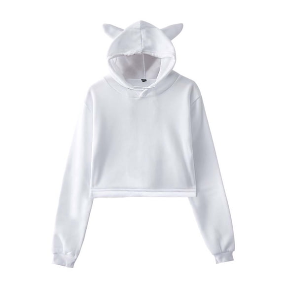 Xudanell Women Hoodies Fall Sweatshirts for Women Cat Ear Hooded Sweatshirt Short Hoodies Long Sleeve Pullover Baggy Cute Clothes