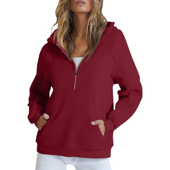 Xudanell Women Hoodies Zippered Sweatshirt Ladies Solid Color Hooded Tops with Pockets Cute Sweatshirts XXL