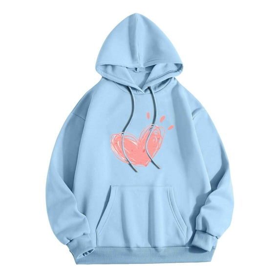 Xudanell Women Hoodies for Teen Girls Long Sleeves Pockets Plus Size Blouse Women Sweatshirt Travel Friendly Light Blue XXL