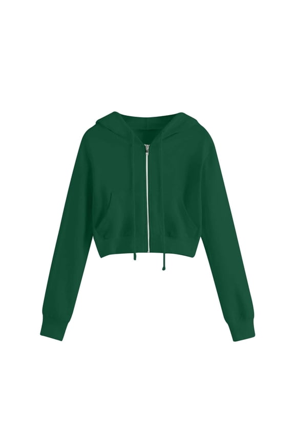 Women Jacket Casual Solid Print Hooded Draped Pocket Long Sleeve Sweatshirt Coat Green XL