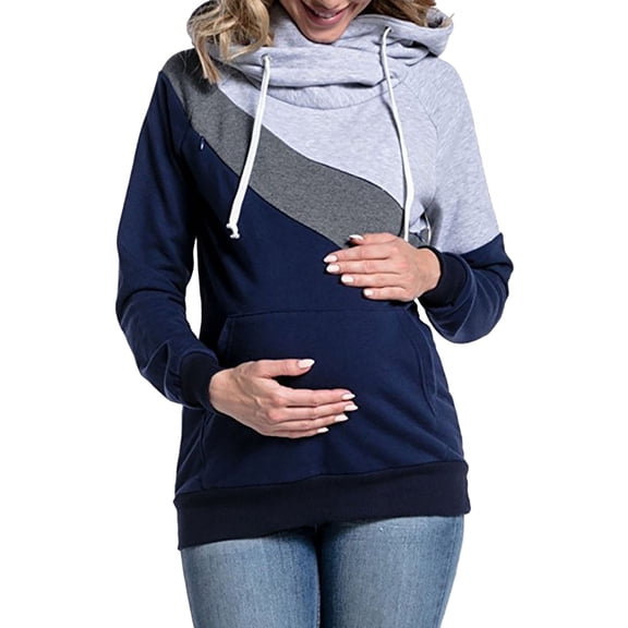 Xudanell Women Nursing Hoodie Sweatshirt Long Sleeved Patchwork Multifunctional Breastfeeding Maternity Tops Casual Clothes Light Gray XL