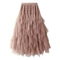 thumbnail image 1 of Xudanell Women Renaissance Layered Long Satin Skirt Elastic High Waist Tiered Skirt Long Beach Skirt (Pink,A), 1 of 3