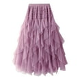 thumbnail image 1 of Xudanell Women Renaissance Layered Long Satin Skirt Elastic High Waist Tiered Skirt Long Beach Skirt (Purple,A), 1 of 3