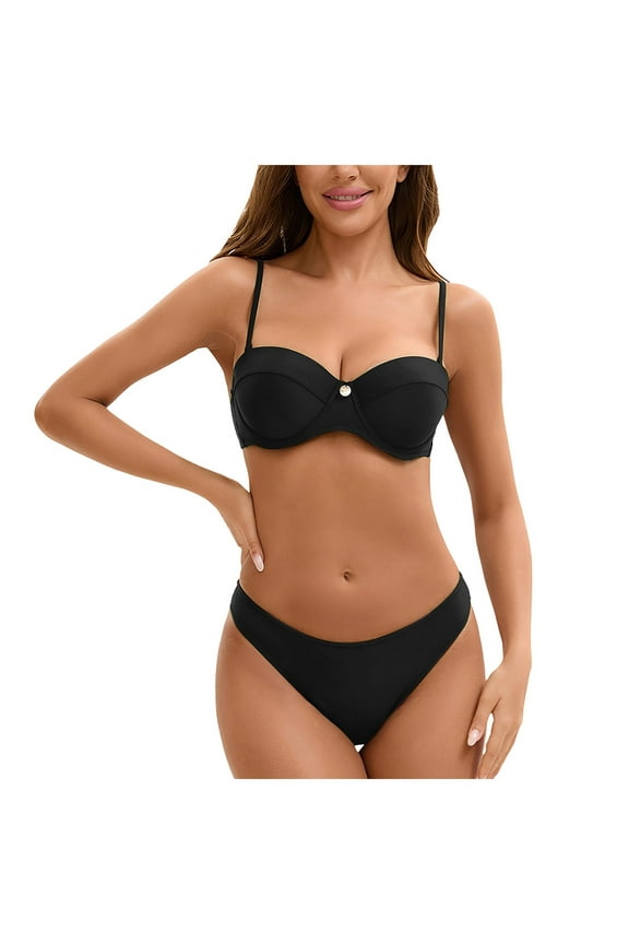 Women's Twist Front V Neck High Waisted Bikini Swimsuit Drawstring Tie Side Bottom Two Piece Bathing Suit Sexy Swimwear (Black,L)