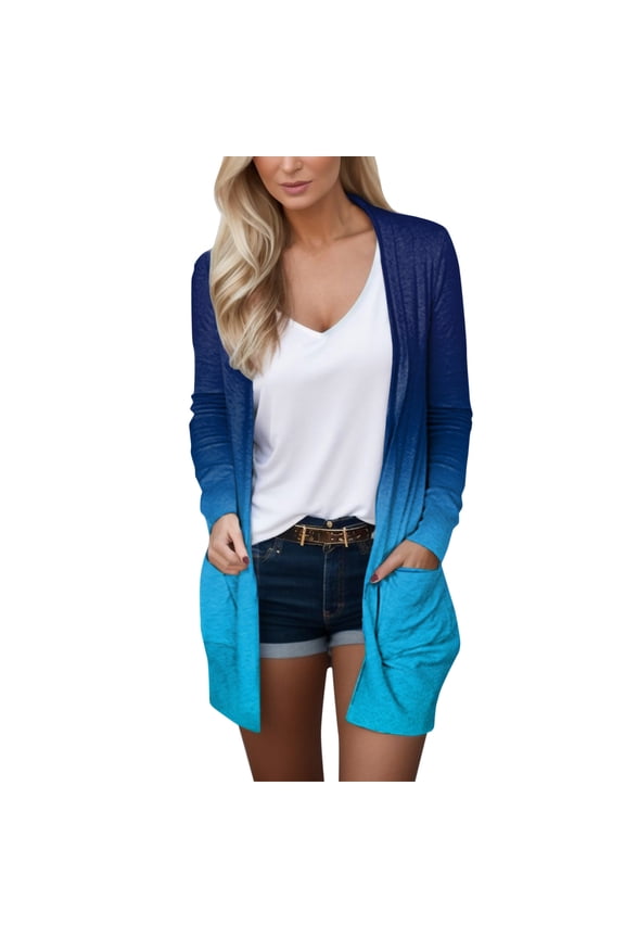 Women's Cardigans Open Front Lightweight Long Cardigan Fall Winter Short Sleeve Casual Cover Ups with Pockets Size S-M-XL-XXL