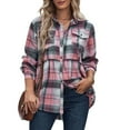 thumbnail image 1 of Xudanell Women's Casual Flannel Plaid Button Long Sleeve Shirt Jacket Coats with Pockets (Pink,XXL), 1 of 7