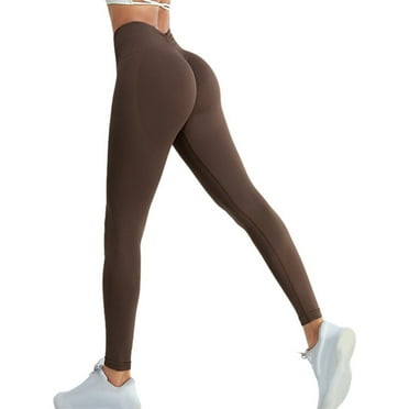 Xudanell Women's High Waist Yoga Pants with Pockets, Leggings with Pockets, Tummy Contro Leggings Workout Dance Running Yoga Pants (Brown,XL)