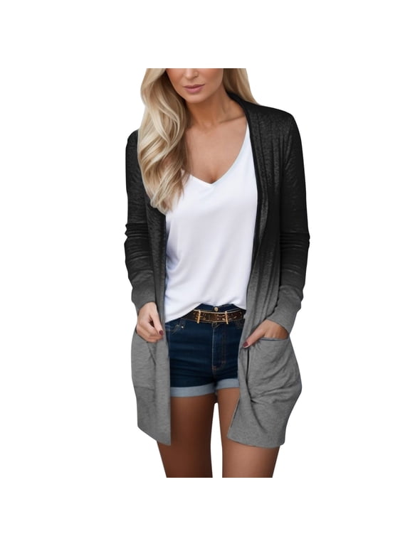 Women's Knit Long Sleeve Cardigan Casual Lightweight Cardigan Sweater Womens Tops Cardigan Casual Coat Size S-M-XL-XXL