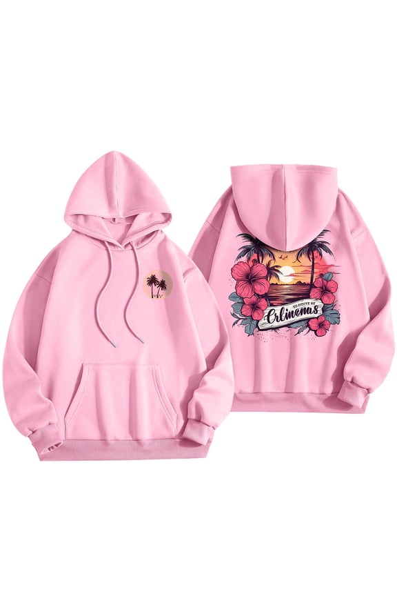 Women's Sweatshirts Sunset Beach Print Plain Halloween Sweatshirt Graphic Top Going Out Tops for Women Pink XL