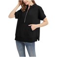 thumbnail image 1 of Xudanell Womens Clothes Fashion Half Zip Hoodie Short Sleeve Pocket Oversized Comfort Colors Sweatshirt Top Black XL, 1 of 7