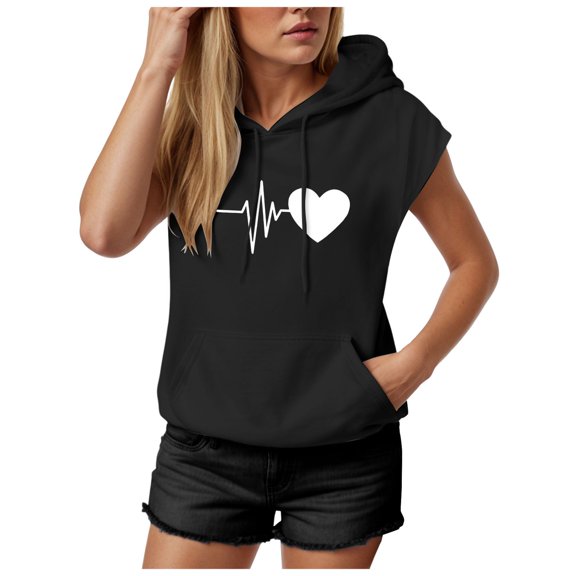 Xudanell Womens Clothes Trendy 2025 Women Sleeveless Hoodie Tank Top Girls Oversize Sweatshirt Basic Tops Sports Activewear Black L