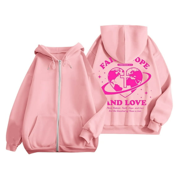 Xudanell Womens Coats Winter Hoodie Casual Long Sleeve Drawstring Classic Hooded Trendy Sweat Jacket Outdoor Pink XXL