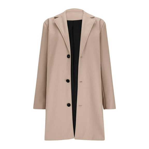Xudanell Womens Coats Winter Womens Clothes Trendy Lapel Woolen Coat with Button Mid Length Trench Coat Outwear