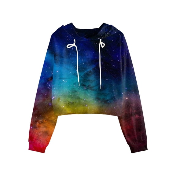 Xudanell Womens Cropped Sweatshirt Tie Dye Graphic Print Hoodie Women Blouses Sweatshirt Going Out Top Dark Blue L