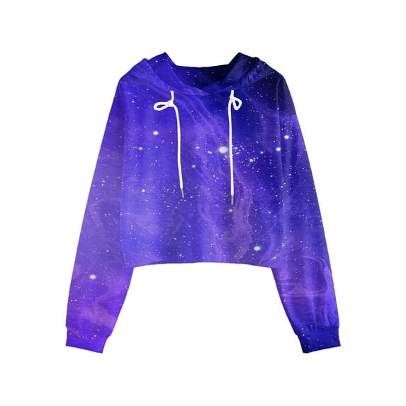 Xudanell Womens Cropped Sweatshirt Tie Dye Graphic Print Hoodie Women Blouses Sweatshirt Going Out Top Dark Purple M