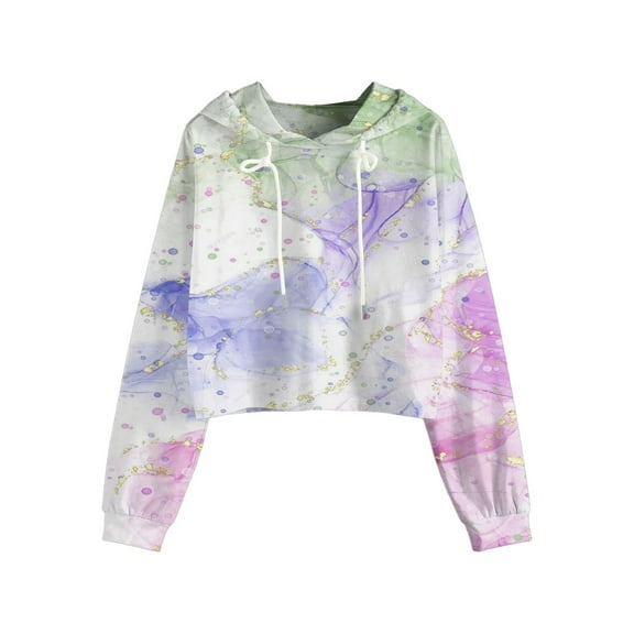 Xudanell Womens Cropped Sweatshirt Tie Dye Graphic Print Hoodie Women Blouses Sweatshirt Going Out Top Sky Blue XXL